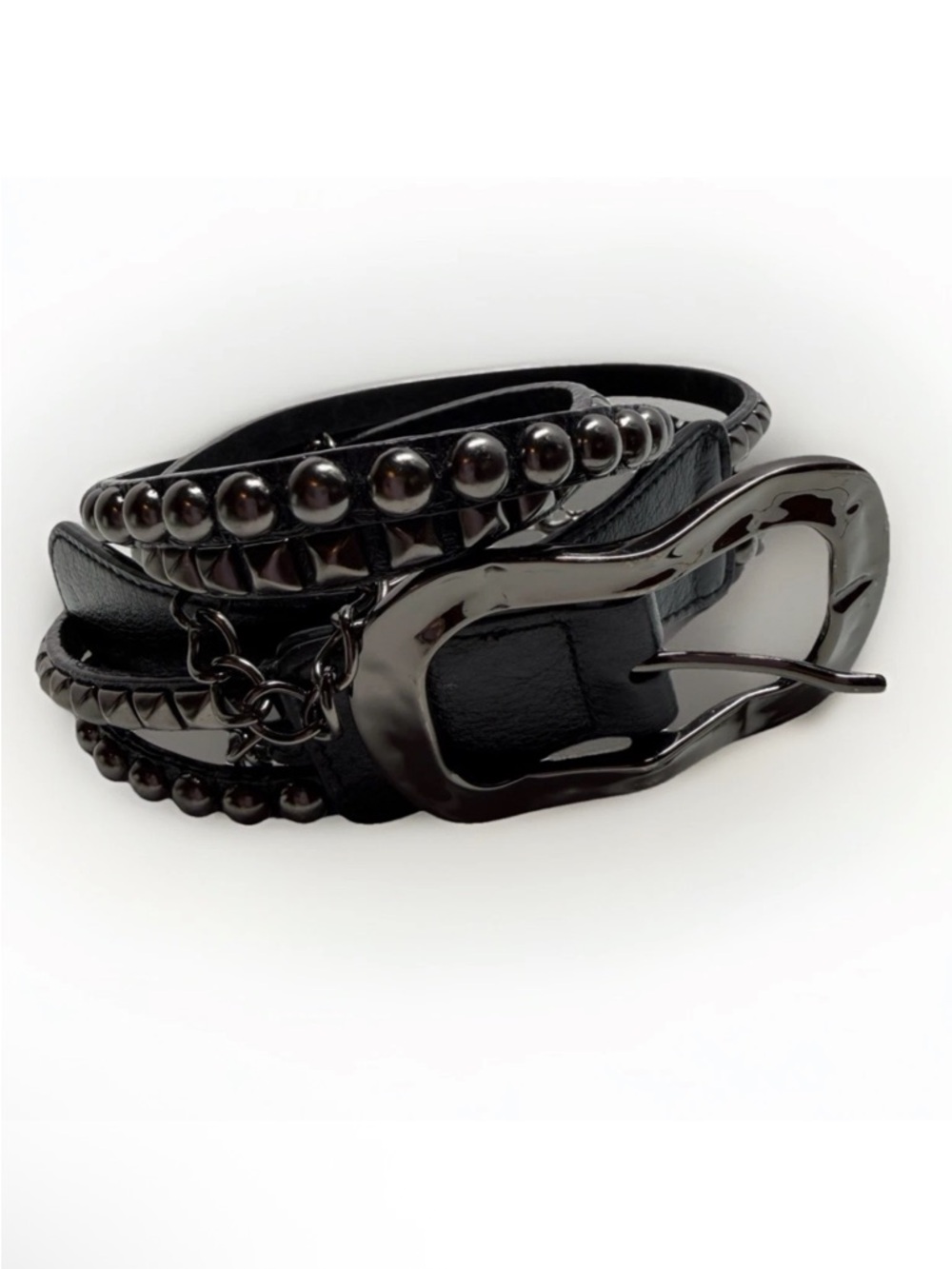 Leatherock Studded Black Leather Belt Gunmetal Chain Rocker Grunge Boho M 34 - Picture 2 of 15